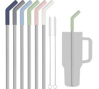 Tomorotec Morandi - Confezione da 6 cannucce colorate in acciaio inox con punta in silicone per bicchieri Stanley da 1,18 l, con 2 spazzole per la pulizia, senza BPA, lunghe 33 cm, sane e sicure per