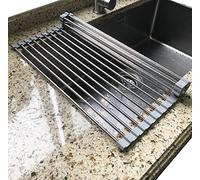 Tomorotec Scolapiatti arrotolabile 45x30cm, da posizionare sopra il lavello, scolapiatti portatile, in acciaio inox, multiuso, da cucina (Grigio)