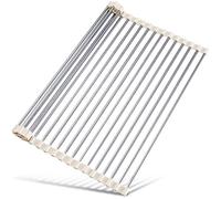 Tomorotec Scolapiatti arrotolabile da 53,3 x 39,4 cm, per lavello, accessorio per lavello da cucina, organizer multiuso, scolapiatti pieghevole in acciaio inox
