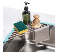 Tomorotec Scolapiatti arrotolabile per angolo lavello, piccolo, pieghevole, in acciaio inox, multiuso, da cucina, sottopentola, organizer antiruggine, ripiano portaoggetti e