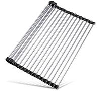 Tomorotec Scolapiatti arrotolabile sopra il lavello, accessorio per lavello da cucina, gadget multiuso, pieghevole, in acciaio inox, 45 x 32 cm (nero)