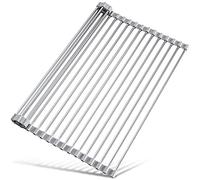 Tomorotec Scolapiatti arrotolabile sopra il lavello, accessorio per lavello da cucina, gadget multiuso, organizer pieghevole in acciaio inox, 45 x 32 cm (grigio)