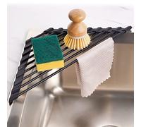 Tomorotec Scolapiatti arrotolabile triangolare, piccolo, con rivestimento in silicone, telaio in acciaio inox, per angoli del lavello, scolapiatti multiuso da cucina e organizer per risparmiare spazio
