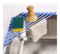 Tomorotec Scolapiatti compatto a triangolo rivestito in silicone per angolo lavello, organizer pieghevole in acciaio inox e ripiano portaoggetti (blu)