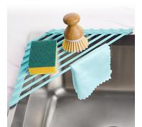 Tomorotec Scolapiatti compatto triangolare rivestito in silicone per angolo lavello, organizer pieghevole in acciaio inox da mettere sopra il lavandino e ripiano portaoggetti (verde menta)