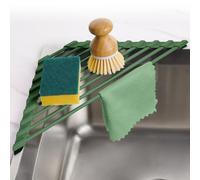 Tomorotec Scolapiatti compatto triangolare rivestito in silicone per angolo lavello, organizer pieghevole in acciaio inox da mettere sopra il lavandino e ripiano portaoggetti (verde militare)