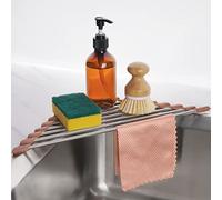 Tomorotec Scolapiatti triangolare arrotolabile per lavello ad angolo, piccolo, pieghevole, in acciaio inox, multiuso, sottopentola, ripiano antiruggine (marrone cioccolato)