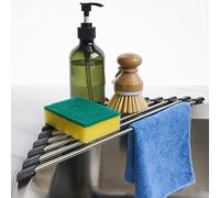 Tomorotec Scolapiatti triangolare arrotolabile per lavello ad angolo, piccolo, pieghevole, in acciaio inox, da posizionare sopra il lavandino, da cucina, sottopentola, organizer antiruggine e