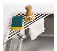 Tomorotec Scolapiatti triangolare compatto, con rivestimento in silicone, per angolo del lavandino, soluzione organizzativa pieghevole in acciaio inox e ripiano portaoggetti, di colore crema