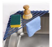 Tomorotec Scolapiatti triangolare compatto con rivestimento in silicone per angolo del lavello, organizer pieghevole in acciaio inossidabile sopra il lavello e ripiano portaoggetti