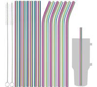 Tomorotec Set di 14 cannucce riutilizzabili in acciaio inox da 28 cm e 2 spazzole per la pulizia, con design curvo e dritto, compatibili con bicchieri Stanley da 850,5 g, lavabili in lavastoviglie,