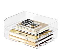 Tomorotec Set di 2 vassoi per lettere da scrivania, formato A4, in PET trasparente, impilabile, per documenti e ufficio, da scrivania, supporto impilabile, fondo convesso scanalato a scatto