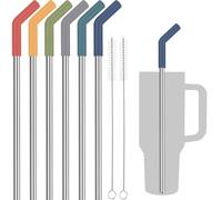 Tomorotec Set di 6 cannucce in acciaio inossidabile con punte in silicone, adatte per bicchieri Stanley da 1,13 cm, riutilizzabili, con estensori colorati e 2 spazzole, compatibili con coppe a bocca