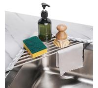Tomorotec Triangle - Scolapiatti arrotolabile per angolo lavello, piccolo, pieghevole, in acciaio inox, multiuso, da cucina, sottopentola, organizer antiruggine, ripiano portaoggetti e