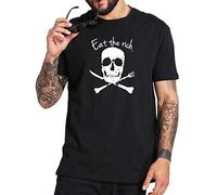 TOMORROWS Men's Eat The Rich Men 100% Cotton Soft Cool Death Skull Male Tops Tee T-Shirts Black L