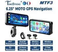 Tomostrong Navigatore GPS per Moto da 6.25 Pollici, Schermo Impermeabile IP67, Supporto Wireless Carplay e Android Auto, Doppio BT, DVR, Registratore di Guida, Monitor Moto