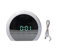 Tomotato Orologio da Tavolo LED Specchio Digitale, Sveglia con Funzione Snooze Display Temperatura Data Ora 7 Colori Luci Modalità Notte, Alimentazione USB o Batterie per Casa Uffi (Parola verde)