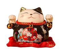 Tomotato Salvadanaio Gatto Fortunato in Ceramica, 12x9x10cm Salvadanaio Feng Shui Portafortuna, Decorazione per Scrivania con Design di Gatto Fortunato (Nero)