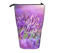 TOMPPY Romantico Viola Lavanda Stampato Astuccio Stand Up Matita Astuccio Telescopico Astuccio Cancelleria Organizzatore Sacchetto di Trucco con Chiusura a Cerniera, Nero , Taglia unica, Organizer per borse