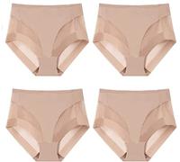 TOMPPY Slip Modellanti Senza Cuciture in Seta di Ghiaccio a Vita Alta, Mutandine Sexy Traspiranti da Donna (Medium,4pcs-Skin)