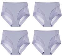 TOMPPY Slip Modellanti Senza Cuciture in Seta di Ghiaccio a Vita Alta, Mutandine Sexy Traspiranti da Donna (X-Large,4pcs-Blue)