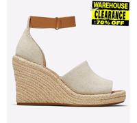 Toms Marisol Sandali Donna Beige Classici Con Tacco Zeppa In Tessuto E Lacci