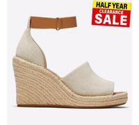 Toms Marisol Sandali Donna Beige Classici Con Tacco Zeppa In Tessuto E Lacci