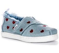 TOMS Classic Alpargata, Mocassino Basso Bambine e Ragazze, Pastel Blue Washed Denim/Metallic Embroidered Hearts, 24.5 EU