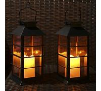 Tomshine Lanterna Solare da Esterno in Confezione da 2 con Candela LED Senza Fiamma, Lanterna da Esterno Impermeabile IP44, Lanterna Solare da Balcone da Giardino - Lanterna a Candela Nera