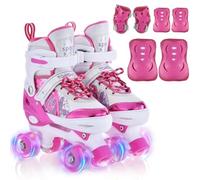 TOMSHOO Pattini a 4 Ruote per Bambini Regolabili con Luci LED e Freno