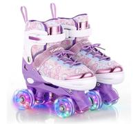 TOMSHOO Pattini a 4 Ruote per Bambini Regolabili con Luci LED e Freno
