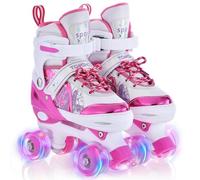 TOMSHOO Pattini a Rotelle Bambina, Pattini Regolabili 4 Ruote con Tutte Ruote LED, Rosa, XS (26-29 EU / 160-175 mm), Unisex Bambini