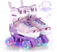 TOMSHOO Pattini a rotelle per bambini, 4 misure regolabili, ruote LED | Pattini a rotelle sicuri per principianti, comodi e traspiranti, per bambini come regalo di Natale e di compleanno