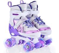 TOMSHOO Pattini a rotelle per bambini, con 4 misure, regolabili, ruote a LED, diverse misure, per regali di Natale e compleanno, taglia XS, viola