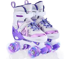 TOMSHOO Pattini a rotelle per bambini, con 4 misure, regolabili, ruote a LED, diverse misure, per regali di Natale e compleanno, taglia XS, viola