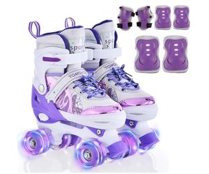 TOMSHOO Pattini a rotelle per ragazze, pattini in linea per bambini, ragazze, con luci a LED luminose, pattini in linea per bambini, misura regolabile, per principianti, bambini, regalo