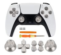 TOMSIN Kit di ricambio per pulsanti in metallo per controller PS5 - thumbsticks in alluminio & O X Square Triangle & Dpad pulsanti accessori compatibili con controller Dualsense (argento)
