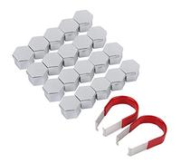 Tomvorks Coperchio Dado a Spicco D'argento 17 Mm, Modello 20 Pcs per Bullone per Bullone Decorazione a Vite con Strumenti di Rimozione per Tutti i Modelli di Auto, Facile Installare e