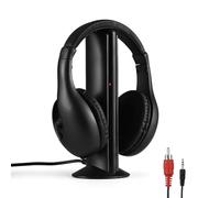 Tomvorks Cuffie Wireless, Auricolare Oltre a Cuffia Auricolare 98ft Gamma Wireless, Monitoraggio delle Radio FM Cablato con Trasmettitore e Decodificatore 5 in 1 TV per la Visione TV