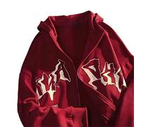 Tomwell Donna Felpa con Cappuccio con Stampa con Zip da Uomo Donna Manica Lunga Y2K E-Girl Pullover Casual Giacche Sportiva Felpa Gotico Harajuku Hip Hop Top Streetwear C Rosso L