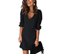 Tomwell Vestiti Jeans Donna Estivi Vestiti Camicia Donna Maniche Corte Estate Casual Vestito Scoll A V Camicia Vestito Denim Ginocchio Mini Dress D Nero M