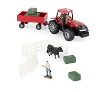 TOMY Case IH Farm Toy Set - Scala 1:32 - Licenza Ufficiale | Set da gioco da 15 pezzi con trattore, carro, animali e contadino, giocattoli estivi per giochi interni ed esterni