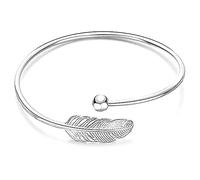 Tomyeer - Bracciale rigido da donna in argento Sterling 925, regolabile, motivo foglia/piuma