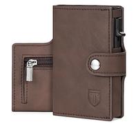 Tomylv Portafoglio Uomo, RFID Slim, Porta Carte di Credito, Tasca con Cerniera e Chiusura con Bottone, Donna, Scomparto per Banconota - Marrone
