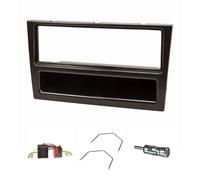 tomzz Audio 2439-061 Set lunetta radio compatibile con Opel Corsa C Combo Omega B Vectra C Meriva nero con adattatore radio ISO adattatore antenna ISO DIN staffa di rilascio