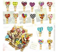 TONAUP 50 mollette colorate a forma di cuore in legno, mini mollette decorative per foto fai da te, matrimoni, decorazioni artigianali