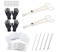 TONBAO Set di 41 aghi per piercing professionale, include 25 pezzi, 12 g, 14 g, 16 g, 18 g, 20 g, 2 morsetti monouso, 10 pezzi, strumenti puliti, 4 guanti, TN-12 8 G, Acciaio inossidabile