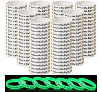 Tondiamo 120 braccialetti cristiani che si illuminano al buio da 20,3 cm, Gesù è la luce John 8: 12 braccialetti luminosi in silicone con parole scritturali, regalo per missionari religiosi e chiese