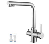 Tondiy Rubinetto Cucina 3 Vie, Miscelatore per Sistemi Osmosi con 2 Uscite, Rubinetti Lavello Acqua Potabile con Doppia Leve, Girevole a 360°, Acciaio Inox, Aeratore Rimovibile, Spazzolato