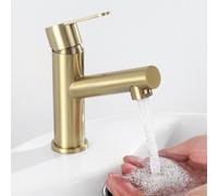 Tondiy Rubinetto Lavabo Oro per Bagno, Angolo di Uscita Dell'acqua Umanizzato, Miscelatore Monocomando per Lavandino ad Angolo, Rubinetti in Acciaio Inox 304, Aeratore Rimovibile